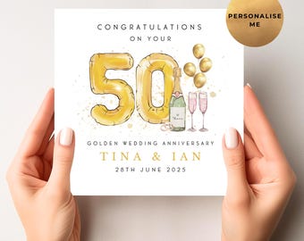 Personalised 50th Wedding Anniversary Card - Golden Anniversary Gift for Mum & Dad, Nan + Grandad, Aunt and Uncle, Couple or Best Friends