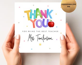 Tarjeta de agradecimiento personalizada para el maestro/a - Tarjeta de agradecimiento de fin de curso - Tarjeta de agradecimiento para el maestro/a - Tarjeta para el mejor maestro/a - Gracias de parte de un niño/a
