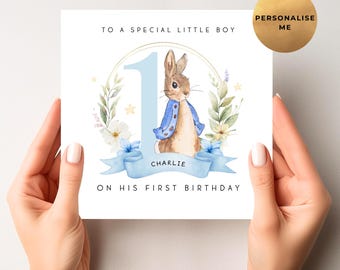 Personalised First Birthday Card - Unique Peter Rabbit 1st Birthday Card For Little Boy - Son - Grandson -Great Grandson - Nephew - Brother