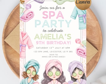 Invitación de cumpleaños editable para día de spa - Invitación para fiesta de mimos - Invitación para fiesta de spa para niñas - Invitación digital glamurosa para fiesta - Invitación por teléfono