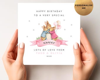 Personalised Peter Rabbit Birthday Card For Mummy, Beatrix Potter Birthday Gift For Nanny, Great Grandma, Aunty, Gift For Godmother