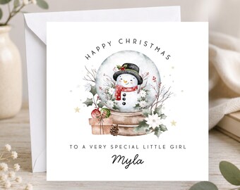 Personalised Christmas Card - Unique Snowman Xmas Card For Daughter, Granddaughter, Niece, Goddaughter, Son, Grandson, Nephew, Godson