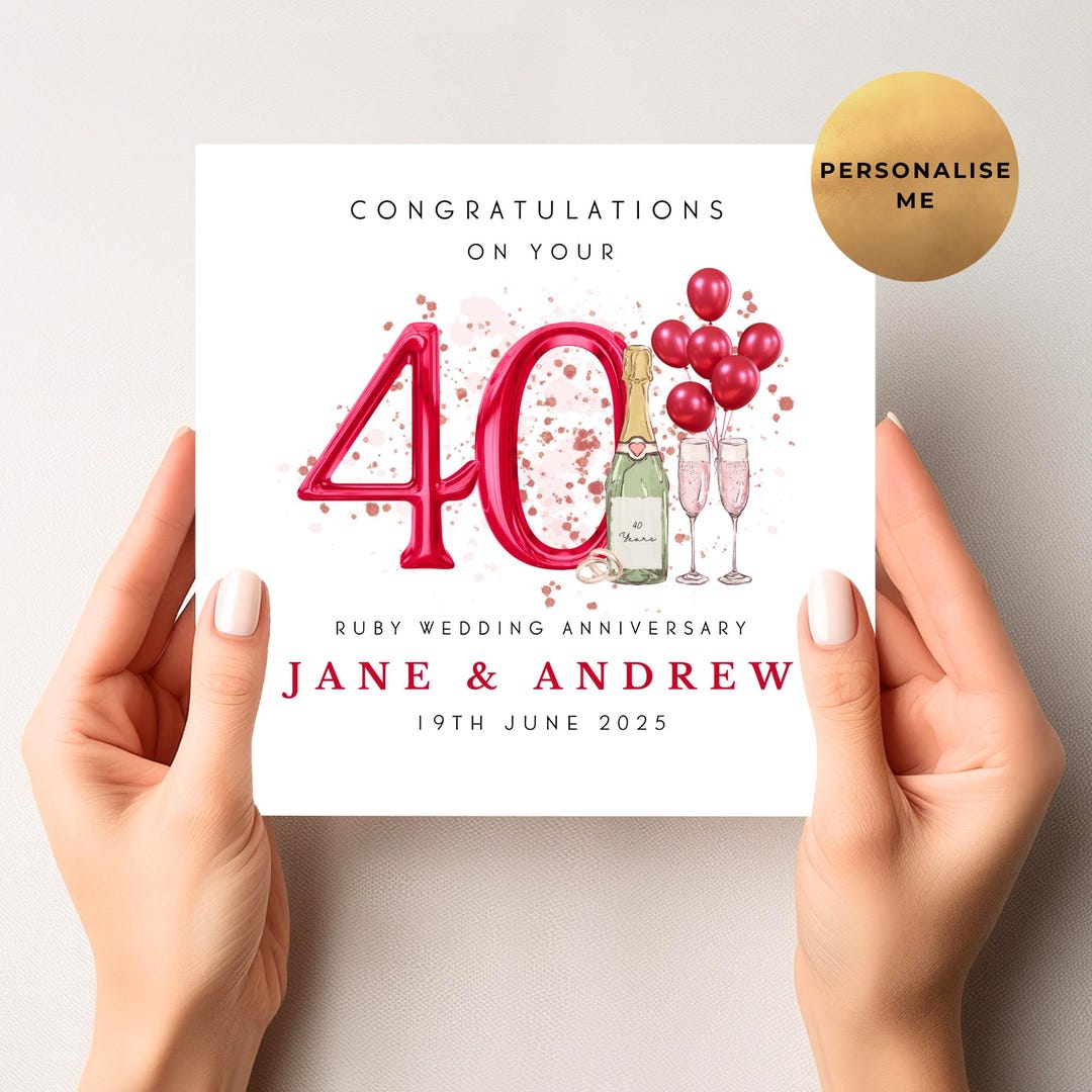 Ruby Wedding Anniversary Card - Personalised 40th Anniversary Card ...