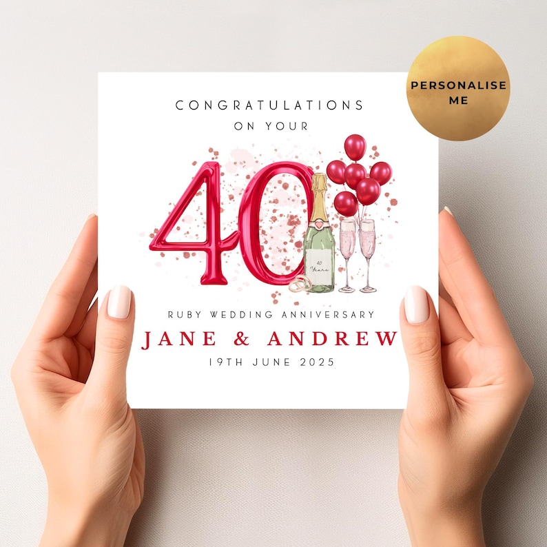 Ruby Wedding Anniversary Card - Personalised 40th Anniversary Card ...