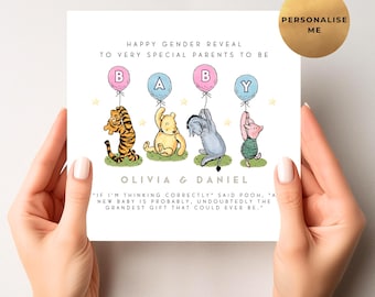Winnie The Pooh Gender Reveal Card - Personalised Pooh Bear Gender Reveal Card - Unique Mum To Be Card - Parents To Be - Unisex Baby