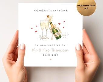 Personalised Wedding Card - Congratulations On Your Wedding Day - Mr & Mrs Card -Newlyweds - To The Bride And Groom - Unique Wedding Card