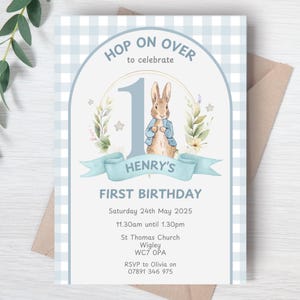 Invito di compleanno di Peter Rabbit MODIFICABILE - Invito di compleanno di Peter Rabbit - Invito per il 1° compleanno - Invito digitale per la festa del primo compleanno