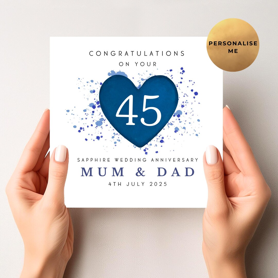 Sapphire Wedding Anniversary Card - Personalised 45th Anniversary Gift ...