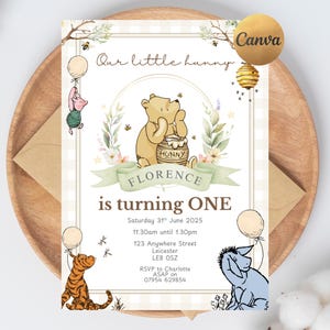 EDITABLE Winnie The Pooh Birthday Invitation - Pooh Bear Birthday Invite - 1st Birthday Invitation - Any Age Digital Party Invitation