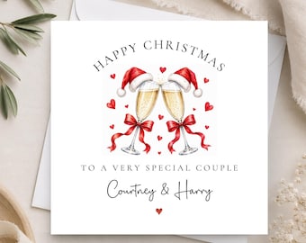 Personalised Couple Christmas Card, Unique Xmas Card For Special Friends or Family, Holiday Greetings Card, Champagne Christmas Card