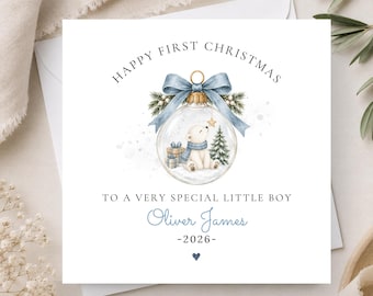 Personalised First Christmas Card For A Little Boy - Son - Grandson - Nephew - Godson - 1st Christmas Card - Keepsake Christmas