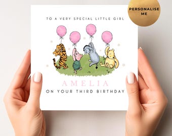 Personalised Winnie The Pooh Birthday Card - Unique Pooh Bear Birthday Card - Daughter - Granddaughter - Niece - Sister - Goddaughter