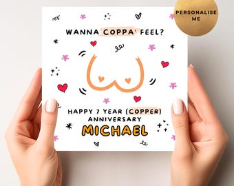 Rude Seventh Anniversary Card - Personalised 7th Wedding Anniversary Gift - Unique Copper Anniversary Card For Him Or Her - Wife - Husband