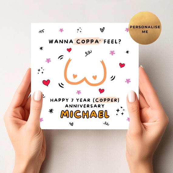 Rude Seventh Anniversary Card - Personalised 7th Wedding Anniversary Gift - Unique Copper Anniversary Card For Him Or Her - Wife - Husband