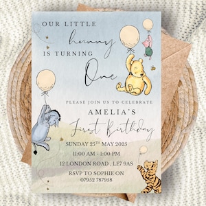 EDITABLE Winnie The Pooh Birthday Invitation - Pooh Bear Birthday Invite - 1st Birthday Invitation - First Birthday Digital Party Invitation