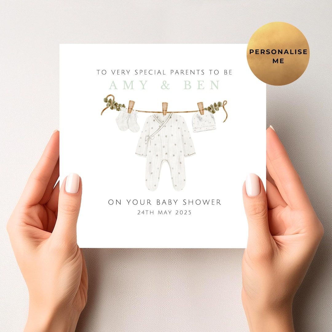 Handmade Personalised Baby Shower Card - For Mum & Parents To Be - UK