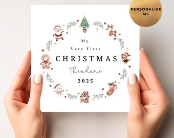 Personalised First Christmas Card - Unique 1st Xmas Card For Daughter, Granddaughter, Niece, Goddaughter, Son, Grandson, Nephew, Godson