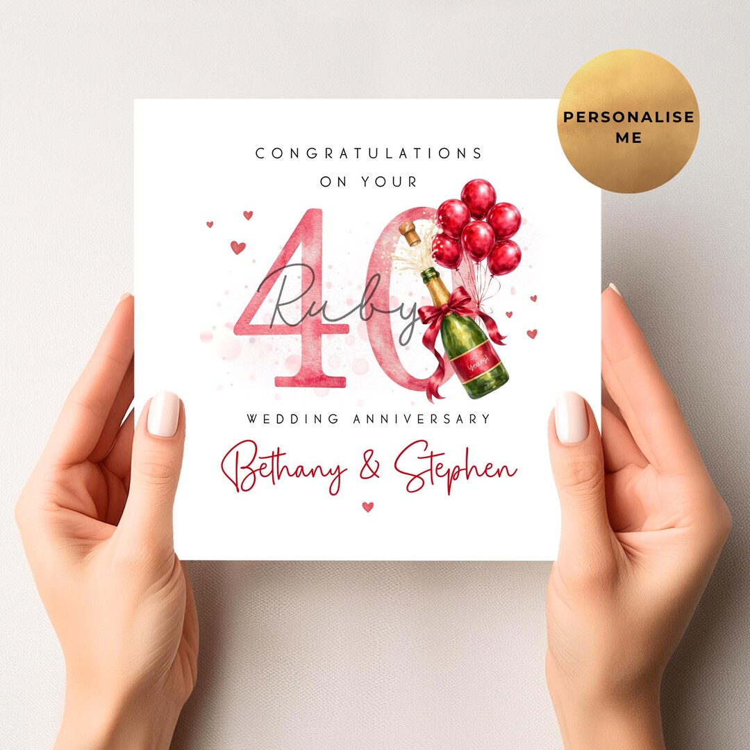 Ruby Wedding Anniversary Card - Personalised 40th Anniversary Card ...