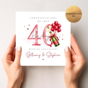 Ruby Wedding Anniversary Card - Personalised 40th Anniversary Card, 40th Wedding Anniversary Card For Mum & Dad - Best Friends or Couple