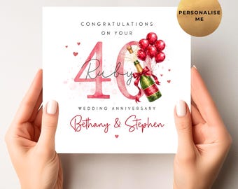 Ruby Wedding Anniversary Card - Personalised 40th Anniversary Card, 40th Wedding Anniversary Card For Mum & Dad - Best Friends or Couple