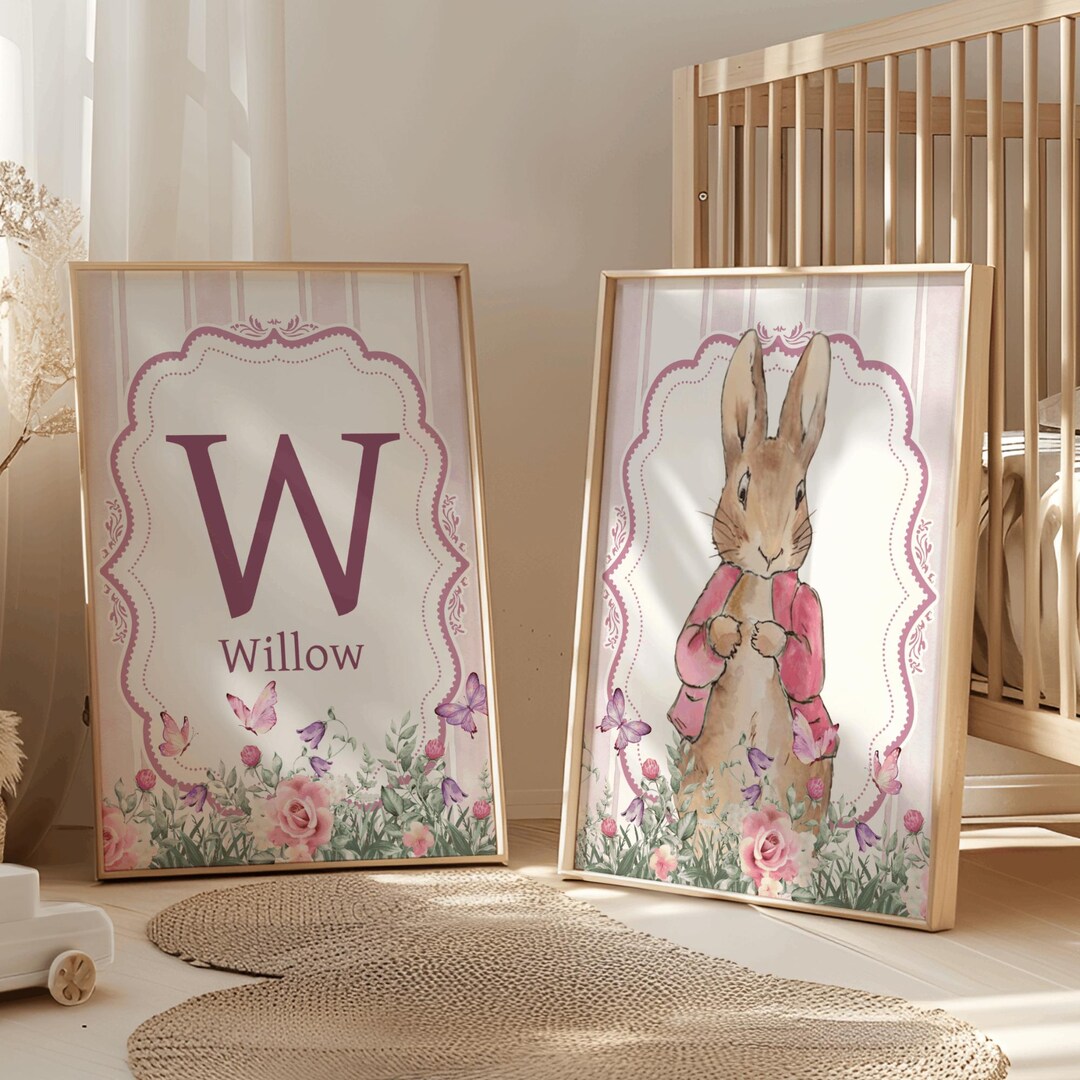 Peter Rabbit Little Girl Nursery Prints - Personalised Floral Playroom ...