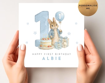 Personalised First Birthday Card - Unique Peter Rabbit 1st Birthday Card For Little Boy - Son - Grandson -Great Grandson - Nephew - Brother