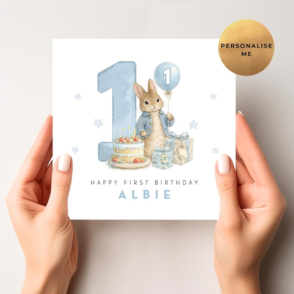 Personalised First Birthday Card - Unique Peter Rabbit 1st Birthday Card For Little Boy - Son - Grandson -Great Grandson - Nephew - Brother