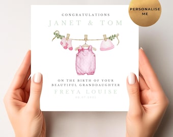Personalised New Baby Granddaughter Card - New Granddaughter Congratulations Card - New Grandparents Card - New Baby Gift - Baby Girl Card