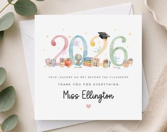Personalised Teacher Thank You Card - End Of School Thank You Card - Teacher Appreciation Card - Best Teacher Card - Thank You From Child