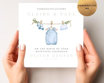 Personalised New Baby Grandson Card - New Grandson Congratulations Card - New Grandparents Card - New Baby Gift - Baby Boy Card