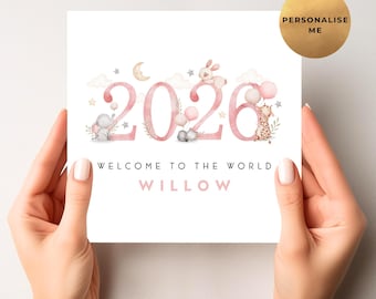 New Baby Card - Personalised Baby Girl Card - Welcome To The World - New Daughter - Granddaughter - Niece - Sister - Goddaughter Card