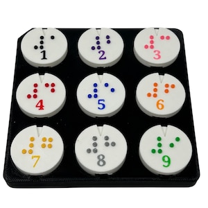 Braille magic square puzzle, game for blind kids and adults, make every row, column and diagonal add up to 15, montessori math practice tool