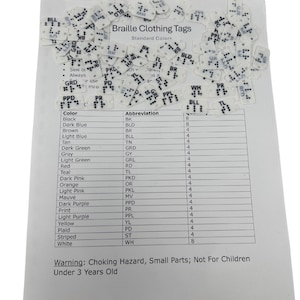 Etichette per vestiti colorate in Braille per non vedenti, scopri sempre di che colore sono i tuoi vestiti, set di 100 etichette/pennarelli in plastica con Braille e stampa