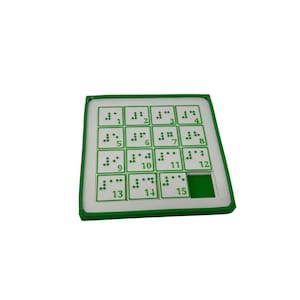 Braille 15 sliding puzzle, classic brain teaser for the blind, arrange numbers in order, accessible game for blind children and adults