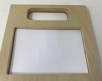 Raised-line drawing board for 4x6 postcards, make tactile drawings on the go, has handle at top, fun for blind children, kids, and adults