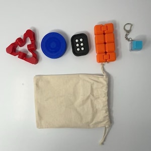 Tactile fidget kit for the blind, five handheld toys for fidget fun, includes pop braille cell, montessori tools for visually impaired kids