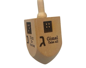 Wooden Braille Dreidel for the Blind, Holiday Fun for Everyone, Braille/Print Engravings, Fun Hanukkah / Chanukah Family Game for Low Vision