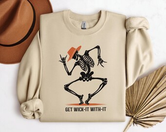 Obtenez Wick it with it, sweat-shirts d'Halloween à col rond et à capuche dansant squelette