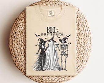 T-shirts d'Halloween à manches courtes et longues Boozin' It Up With My Witches - Couleurs Confort
