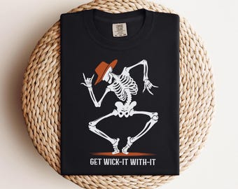 Les couleurs confortables s'emballent, chemise d'Halloween à manches longues squelette dansant
