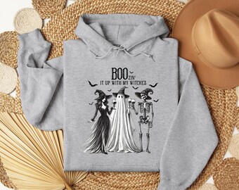 Sweat-shirt d'Halloween Boozin' It Up With My Witches - Sweat-shirt à capuche et col ras du cou automne rigolo
