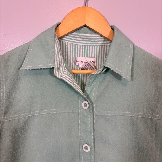 Mint Green Light Jacket Button Front Pockets Mini… - image 4