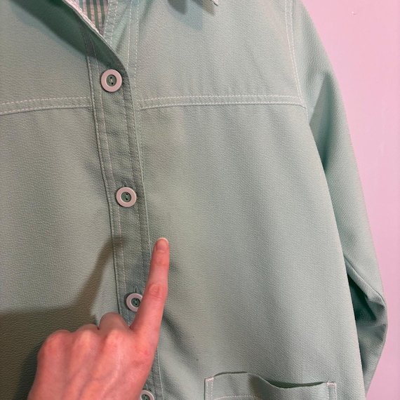 Mint Green Light Jacket Button Front Pockets Mini… - image 6