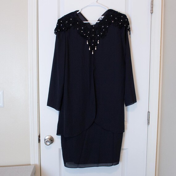 patra beaded dress Elegant VTG Patra Dress Black Beaded Pearl Detail Formal Layered 12 Dark Winter