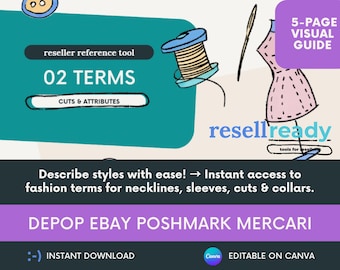 02 Terms Attributes & Cuts Reseller Reference Tool | Women&#39;s Fashion Neckline, Collars, Sleeves, Dress, Skirt Cuts Editable Canva Document