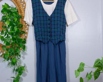VTG Miss Dorby Tartan Plaid Jumper Dress Shorts 80s 90s Vest Style | True Winter