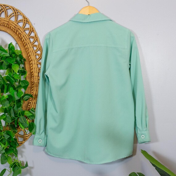 Mint Green Light Jacket Button Front Pockets Mini… - image 2