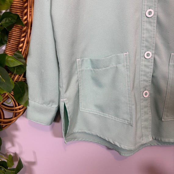 Mint Green Light Jacket Button Front Pockets Mini… - image 3