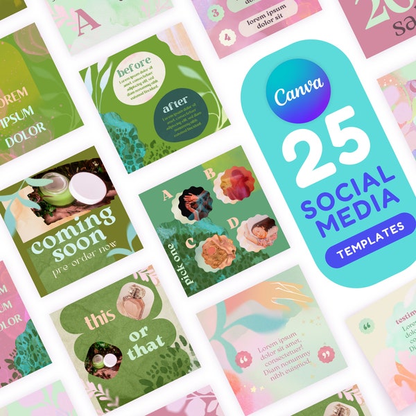 Fairy Sparkle Moss Social Canva Templates ~ 25 FULLY CUSTOMIZABLE ~ Soft Girl Texture Makeup Cute Aesthetic Edit Instagram Facebook Post