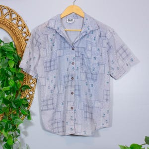 VTG Patchwork Floral Ditsy Tap & Co Novelty Print Button Down Shirt Light Summer